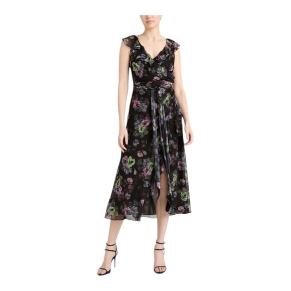cinq a sept Dresses & Skirts - Cinq a Sept dress Laure Floral chiffon sash tie midi black floral size 0